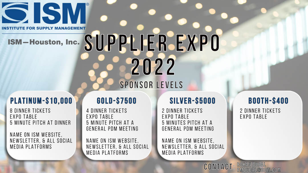 ISM Houston Supplier Expo Sponsor Info ISM-Houston Supplier Expo Sponsor Level for 2022
