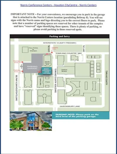 Image with a map for the best place to park for Norris Conference Center, Houston City Centre